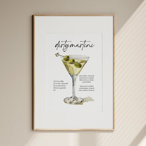 Dirty Martini Recipe Card Dirty Martini Print Dirty Martini Car Martini Cocktail Poster Cocktail Recipe Bar Cart Digital Download