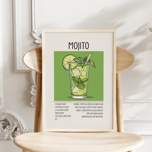 Retro Mojito Cocktail Print Mojito Cocktail Poster Mojito Wall Art Home Bar Cart Decor Retro Cocktails Instant Download