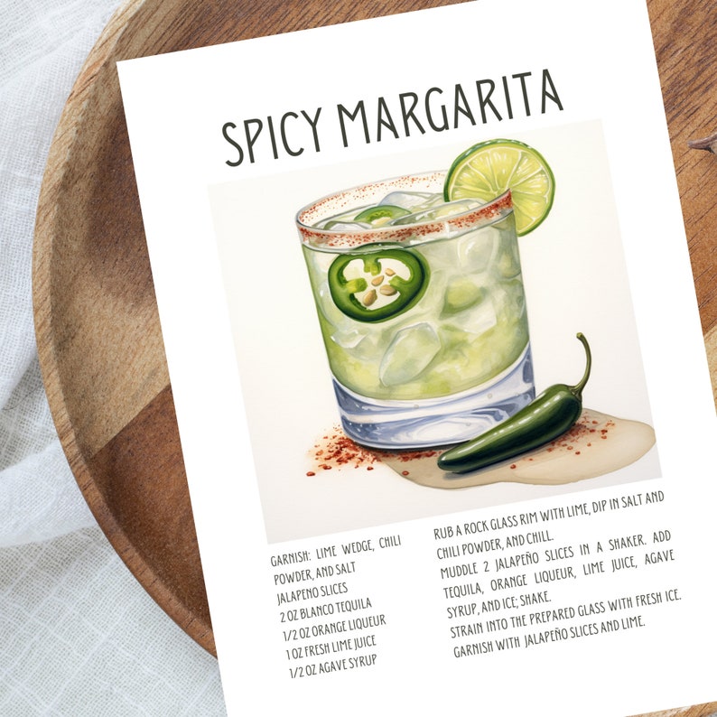 Spicy Margarita Sign Cocktail Recipe Card Spicy Marg Instant Download Printable Recipe Card ...