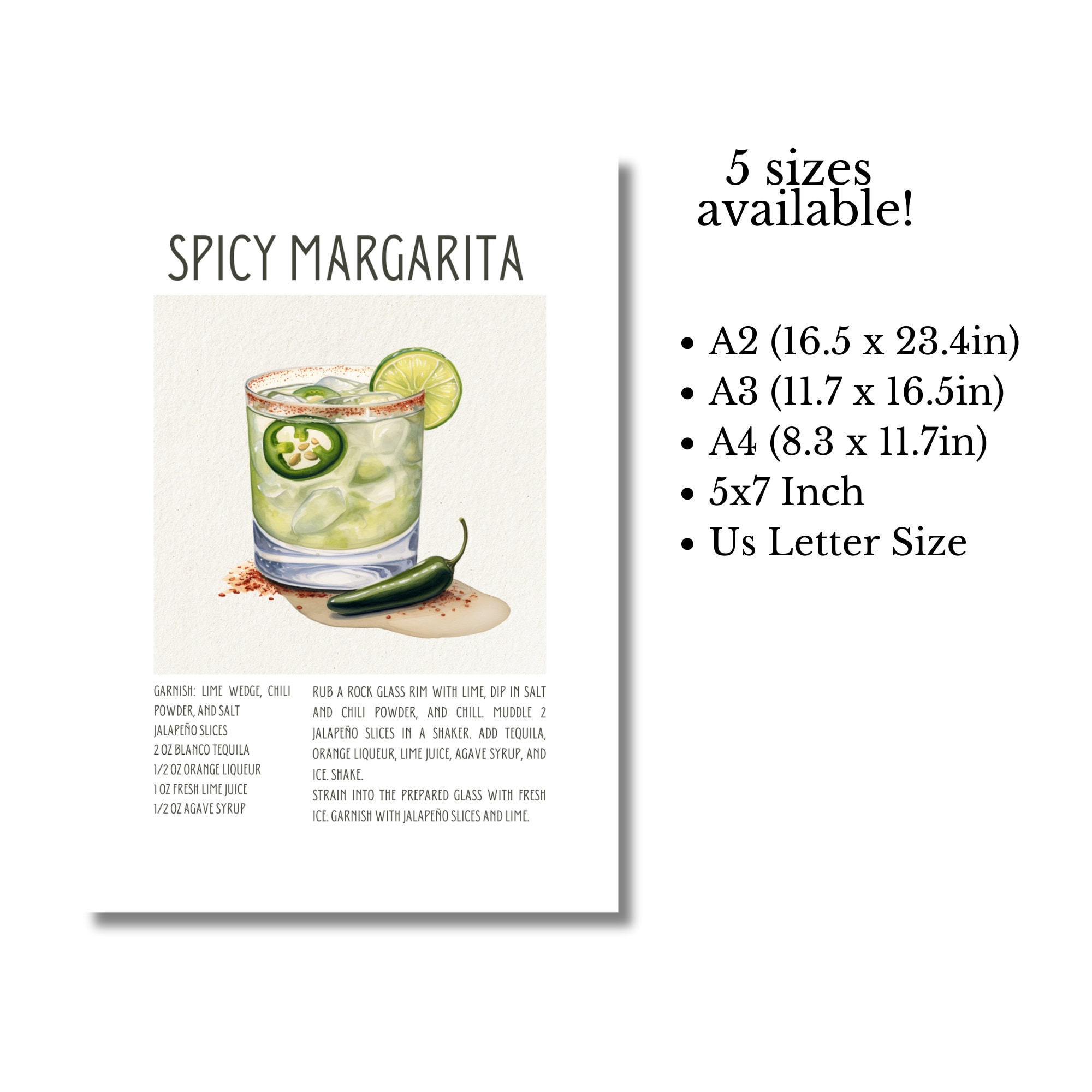 Spicy Margarita Sign Cocktail Recipe Card Spicy Marg Instant Download Printable Recipe Card ...