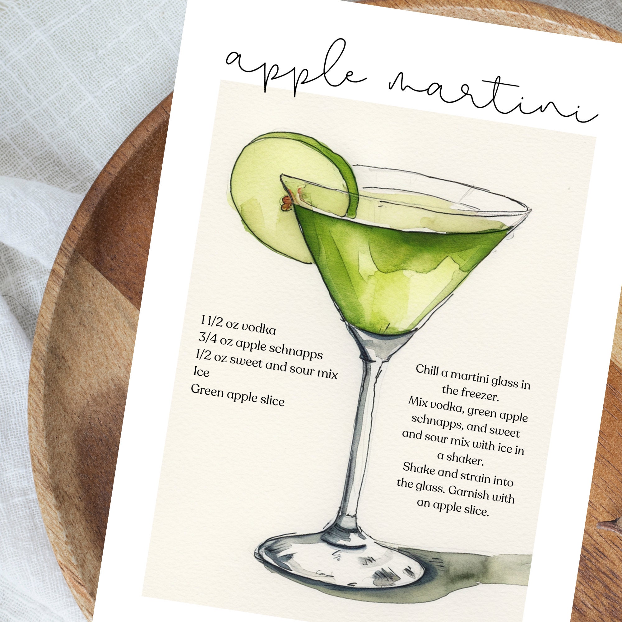 Apple Martini Print Appletini Cocktail Poster Appletini Cocktail ...
