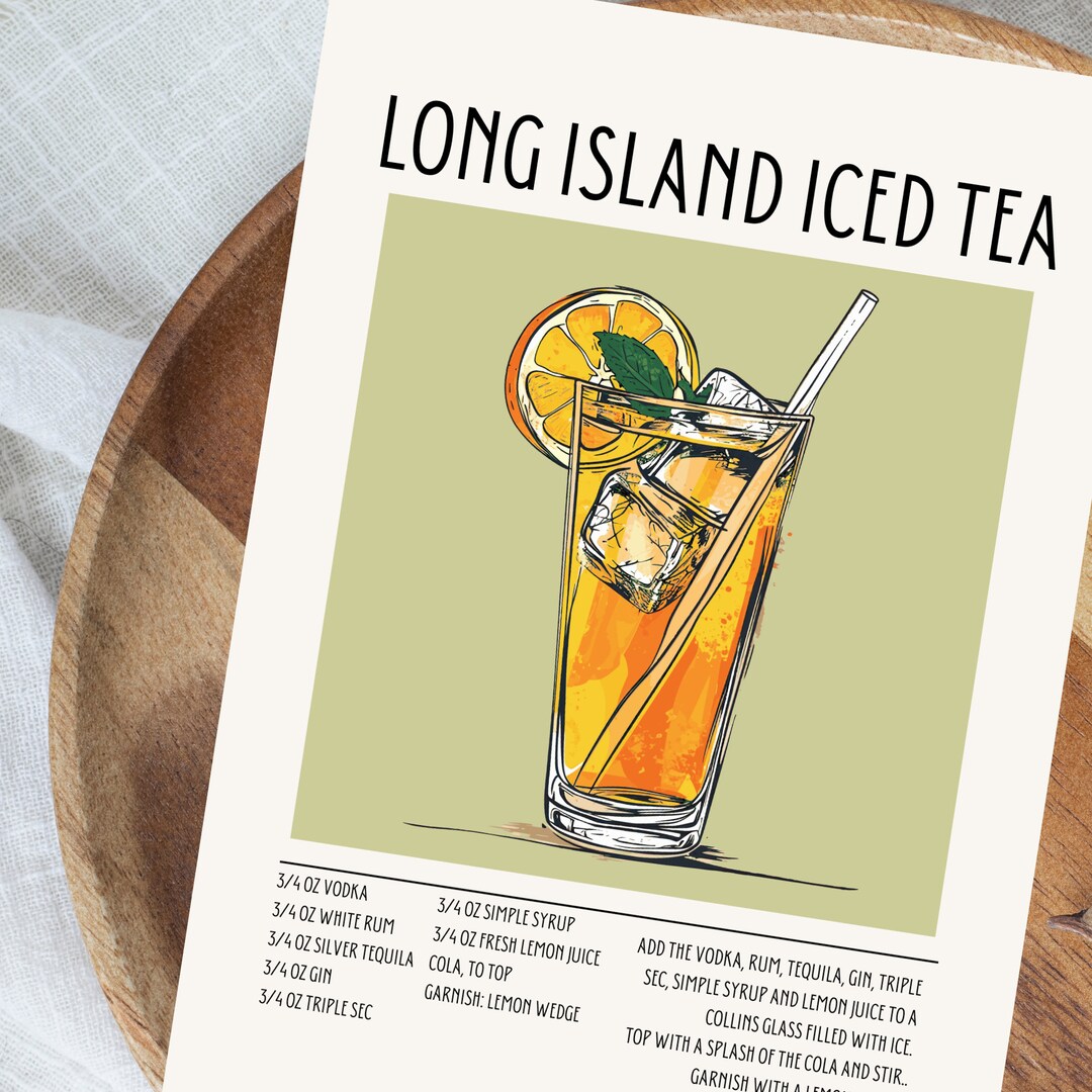 Long Island Iced Tea Recipe Card Cocktail Recipe Card Long Island
