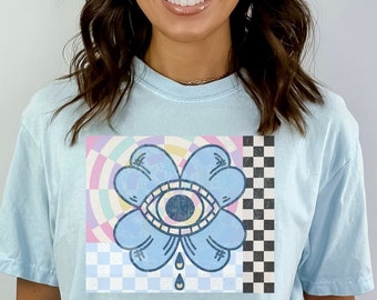Whimsigoth Checkered Eye T-Shirt Psychedelic Evil Eye T-shirt Comfort Colors Alt Clothing Grunge Eye Shirt Weirdcore Shirt Comfort Colors