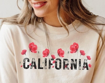 California Poppy Long Sleeve Shirt - Comfort Colors Wildflower Tee