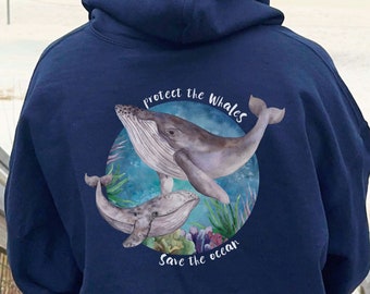 Protect The Whales Save The Ocean Hoodie Watercolor Whale Sweatshirt Ocean Hoodie Marine Biology Beach Lover Hoodie Ocean Inspired Style
