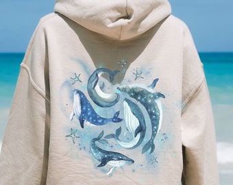 Whales Hoodie Save The Ocean Sweatshirt Ocean Animal Whales Hoodie Ocean Hoodie Beach Hoodie Protect The Ocean Sweatshirt Watercolor Whales