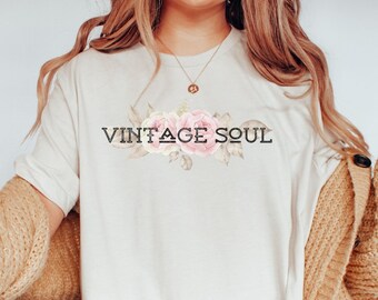 Vintage Soul Floral Tee, Retro Rose Comfort Colors Shirt