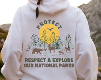 National Parks Hoodie, Vintage Forest Graphic Sweatshirt