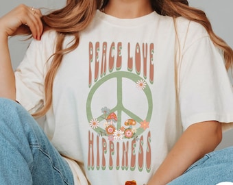 Retro Peace Sign Comfort Colors Shirt: Hippie Floral Tee