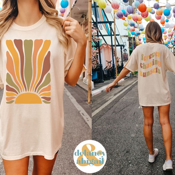 Forever Chasing Sunsets Tee, Retro Sunrays, Comfort Colors