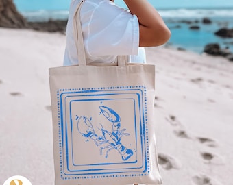 Lobster Tote Bag: Beachy Coastal Canvas Shopper