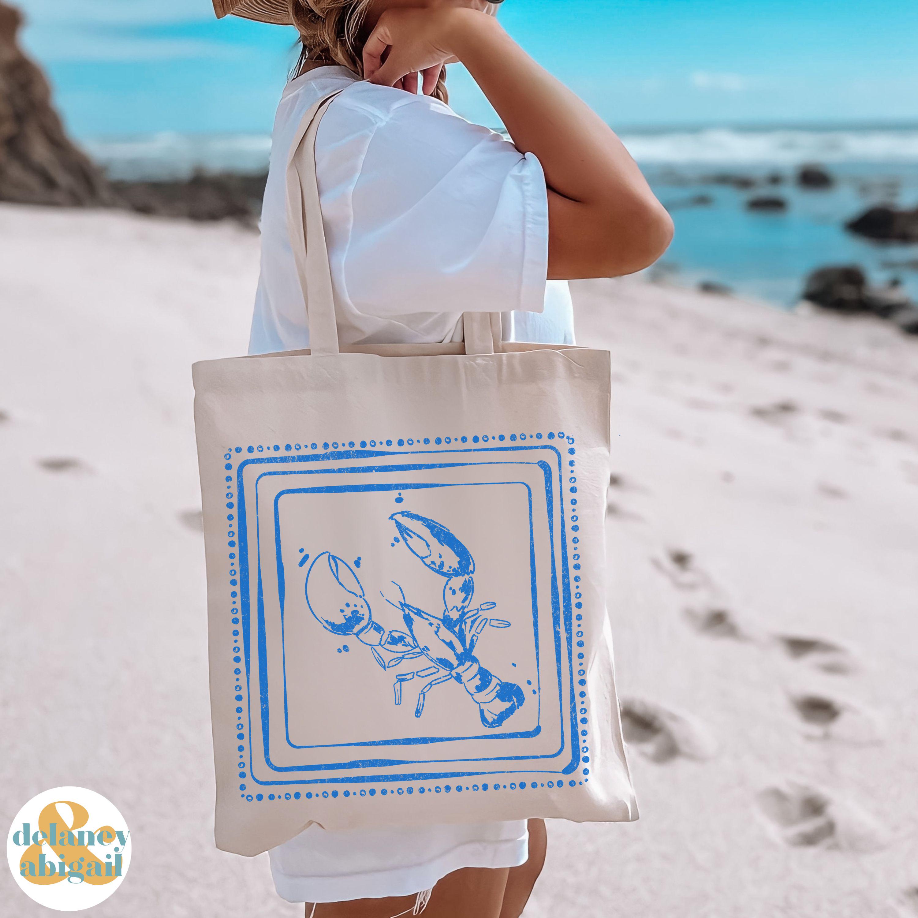 ロブスタートートバッグ：ビーチ風のコースタルキャンバスショッパー