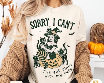 Witchy Cat T-Shirt: Comfort Colors Halloween Tee