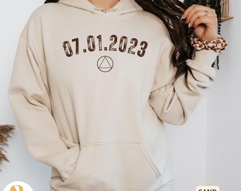Soberversary Hoodie: Personalized Distressed Recovery Gift, AA Sobriety Sweatshirt