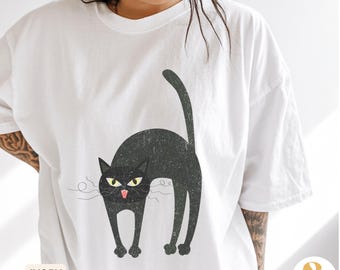 Halloween Black Cat Graphic T-shirt Comfort Colors Witch Cat Shirt Spooky Season Tee Black Cat Lover