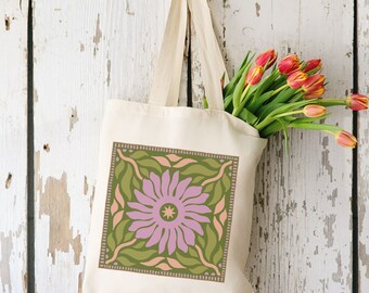 Purple Flower Matisse Inspired Tote, Canvas Tote, 100% Cotton