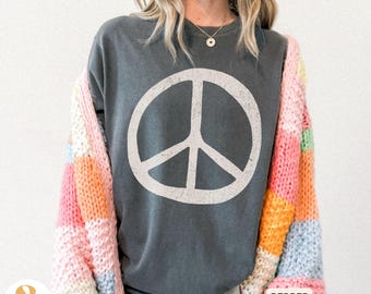 Comfort Colors Peace Symbol T-Shirt: Distressed Boho Graphic Tee