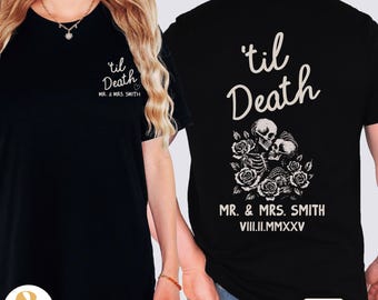 Custom Til Death Shirt Bride & Groom Wedding Day Shirt Just Married Gift Mr Mrs Skeleton Matching Husband Wife Honeymoon Anniversary Gift