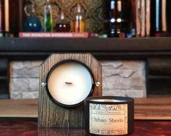Sylvan Sheets | Fresh Linen | 100% Soy Wax Candle | Wooden Wick | 8 oz. | Fantasy Themed | Dungeons & Dragons | Elf | Hoosier Handcrafted