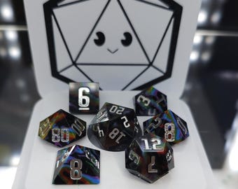 Prismatic Space | Set #002 | 7 Piece Artisan Dice Set | Sharp Edge | Resin