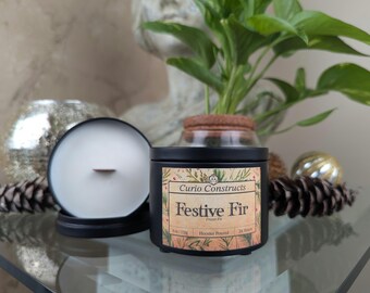 Festive Fir | Fraser Fir | 100% Soy Wax Candle | Wooden Wick | 8 oz. | Winter | Holiday | Luxury Christmas Gift | Hoosier Handcrafted