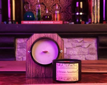 Arcane Amethyst | Lavender, Sage, Lemongrass & Citronella | 100% Soy Wax Candle | Wooden Wick | 8 oz. | Fantasy Themed | Hoosier Handcrafted