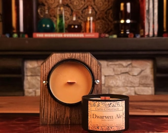 Dwarven Ale | Bourbon and Barnwood | 100% Soy Wax Candle | Wooden Wick | 8 oz. | Fantasy Themed | Dungeons & Dragons | Hoosier Handcrafted