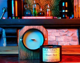 Short Rest | Linen, Citrus, and Honeysuckle | 100% Soy Wax Candle | Wooden Wick | 8 oz. | Fantasy Themed | D&D | Hoosier Handcrafted