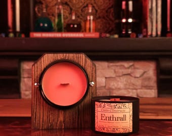 Enthrall | Cherry Blossom, Hydrangea, and Jasmine | 100% Soy Wax Candle | Wooden Wick | 8 oz. | Fantasy Themed | D&D | Hoosier Handcrafted