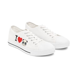 Women&#39;s White I LOVE PANDAS Low Top Sneakers