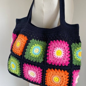 Crochet Bag, Granny Square Bag, Shoulder Bag, Patchwork Bag, Colorful Bag, Women&#39;s Bag, Summer Bag, Afghan Bag, Boho Bag, Flower Tote Bag