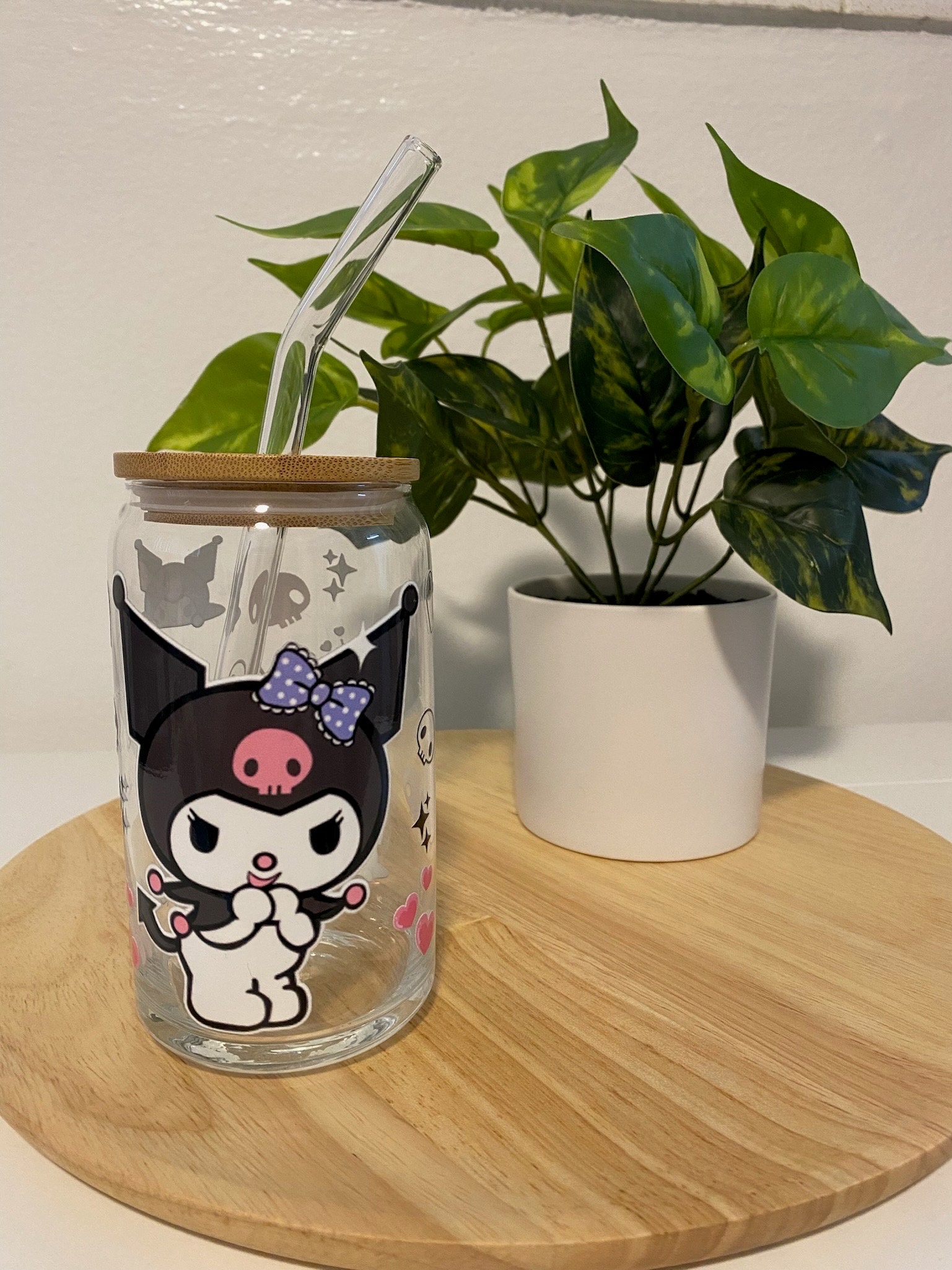 Kuromi Glass Cup Tumbler, Iced Coffee Cup, Personalized,aesthetic