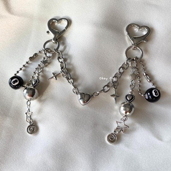 Matching Couple Keychains, 8 Ball Keychain,Gift for Best Friend, Y2K Clutter Bag Charms with Disco Ball, Stars, Swirl, Magnetic Heart Charms