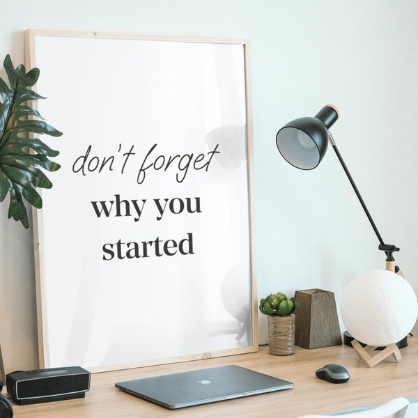 Affiche Citation Don’t Forget Why You Started Écriture Inspirante Positive Décoration Poster Design Impression Moderne Minimaliste Manuscrit