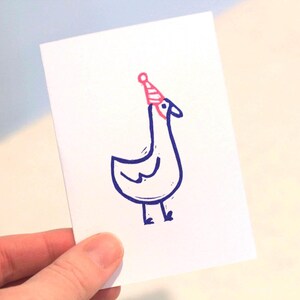 Lot de 4 cartes de voeux | Cartes d'anniversaire faites main silly goose vierges à l'intérieur | Cartes A7 pour amis, merci, baby shower, félicitations