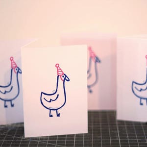 Lot de 4 cartes de voeux | Cartes d'anniversaire faites main silly goose vierges à l'intérieur | Cartes A7 pour amis, merci, baby shower, félicitations