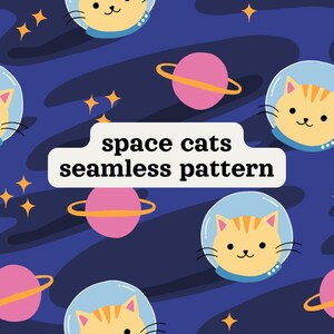 Modèle sans couture de chat astronaute, image sans couture de planètes du système solaire, arrière-plan sur le thème de l'espace, image transparente de planètes du système solaire, chat mignon PNG pour arrière-plan numérique