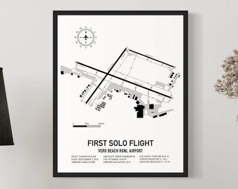 Personalisierter Erster Solo Flug - Airport Diagramm | Personalisiertes digitales Luftfahrt Geschenk für Piloten