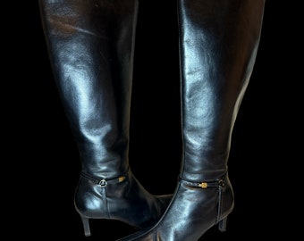 90s Ralph Lauren Tall Black Riding Boots - Vintage RL Knee High Stiletto Boots