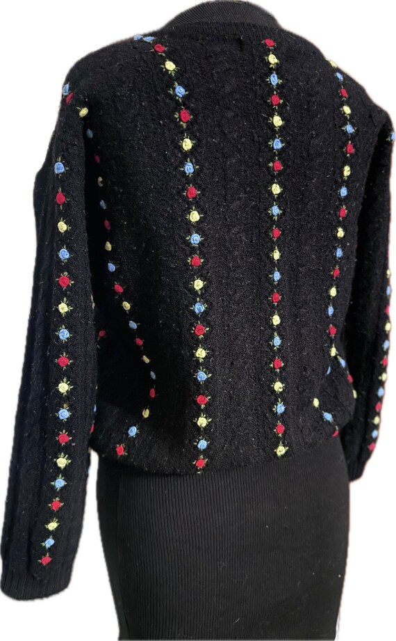 Vintage 1980s Hand Knit Cardigan With Embroidered… - image 2