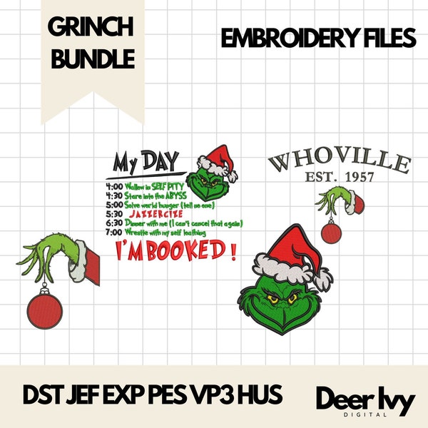 The Grinch Bundle Machine Embroidery File Grinch Christmas File Bundle 4 Sizes Christmas Embroidery file