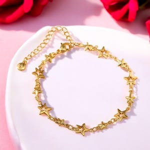 Gold Hollow Star Bracelet | Pentagram Chain | Adjustable 17+6 cm Jewelry Gift