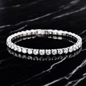 Luxury Iced Out Bracelet | 4 mm Cubic Zircon | Silver Tennis Chain Jewelry