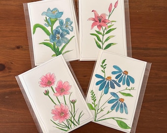 Handmade Watercolor Floral Greeting Cards Set, 4x6 Blank Note Cards