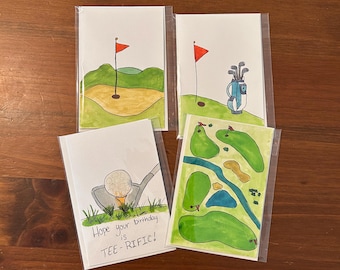 Handmade Watercolor golf Greeting Cards Note Cards (Set of 4)