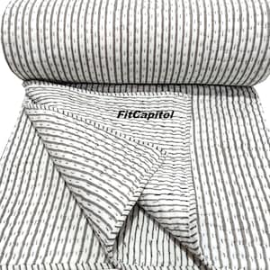 Trapunta con stampa a righe grigie, trapunta con stampa a blocchi, trapunta Kantha reversibile trapuntata in cotone, coperta AC cucita a mano, trapunta da letto, trapunta da divano indiana
