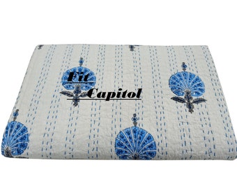 Wunderschöne handgefertigte Steppdecke im Regenschirm-Design, indische Luxus-Kantha-Bettbezüge in Queen-Size-Größe, ideal für gesteppte Baumwollgarndecken.