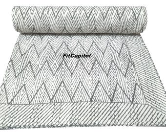 Indian Block Print Kantha Throw, Handmade Queen Cotton Bedspread, Reversible Sofa/Bed/Quilt/Coverlet