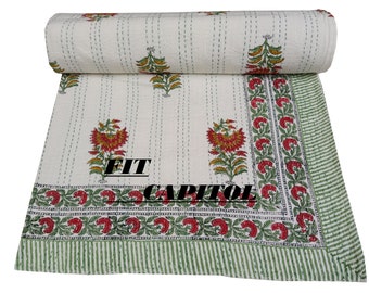 Couvre-lit kantha en coton à imprimé fleurs roses, couette réversible 100 % coton organique, jeté de literie fait main couette AC, couvre-lit indien.