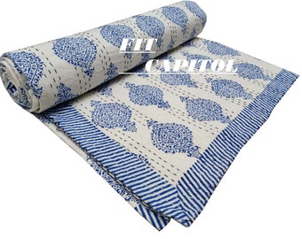 Neue indische Handblockdruck-Baumwollkantha-Bettdecke, Luxusdesigner-Baumwolltröster-Tagesdecke, gesteppte Reversible-Bettwäsche-Tagesdecke Quilt ...